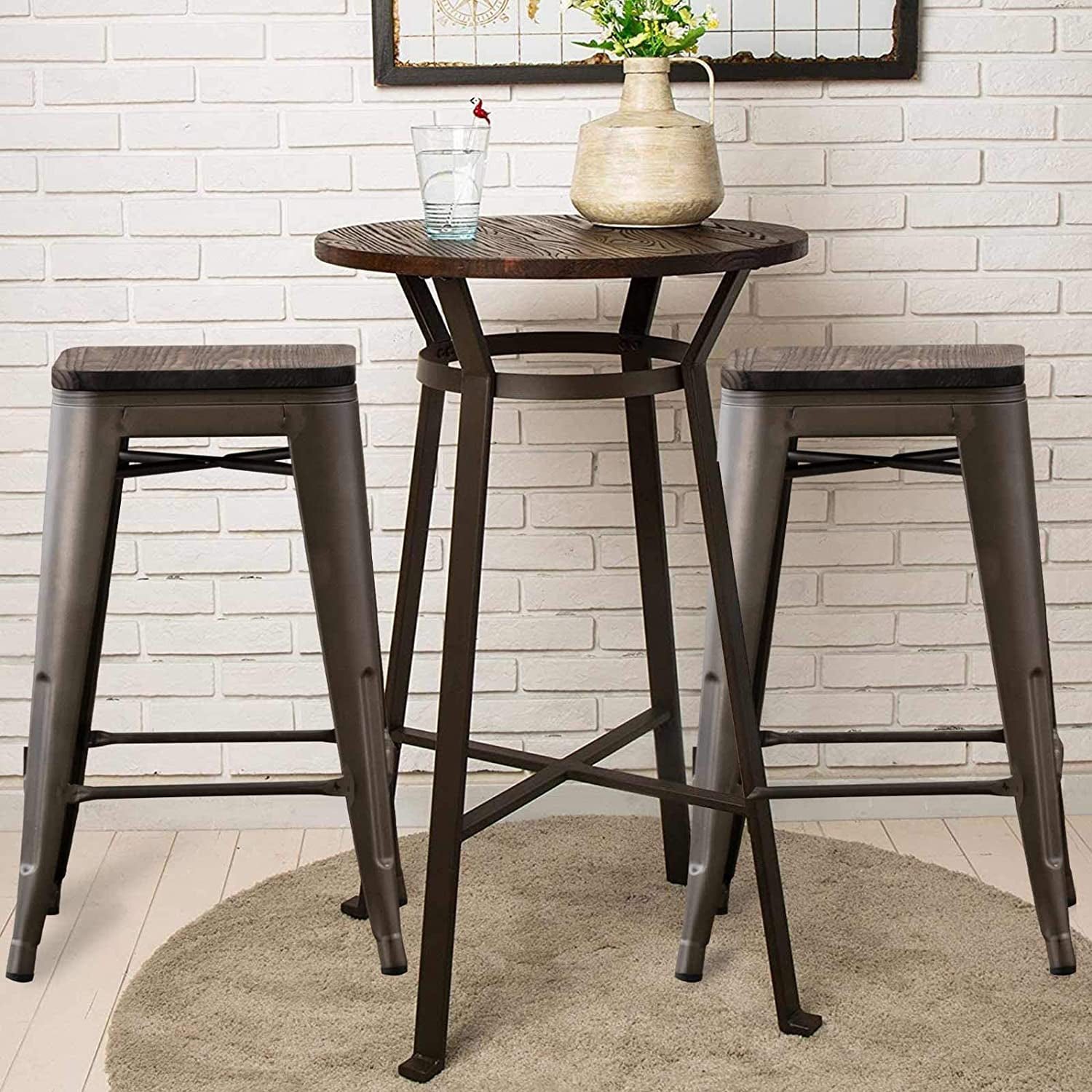 24 Inch Counter Height Stackable Barstools Indoor Outdoor Patio Furniture Dining Backless Kitchen Bar Stools Set of 4 Bonzy Home Metal Bar Stools