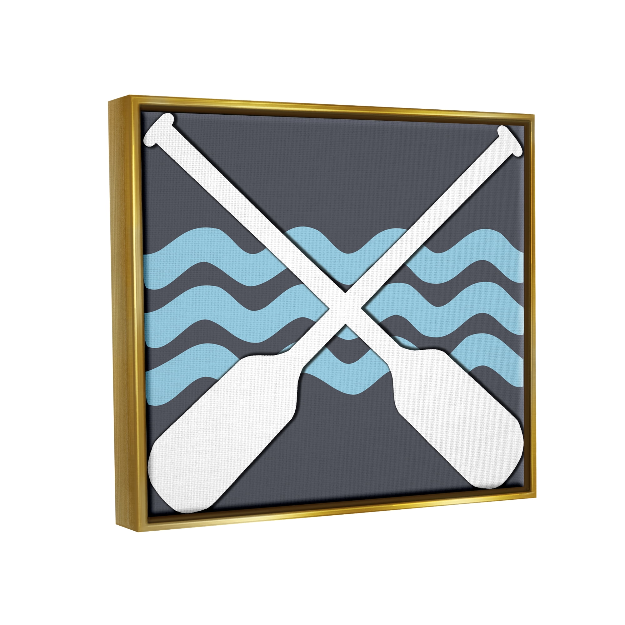 Stupell Crossed Boat Oars Sea Waves Landscape Painting Gold Floater Framed Art Print Wall Art