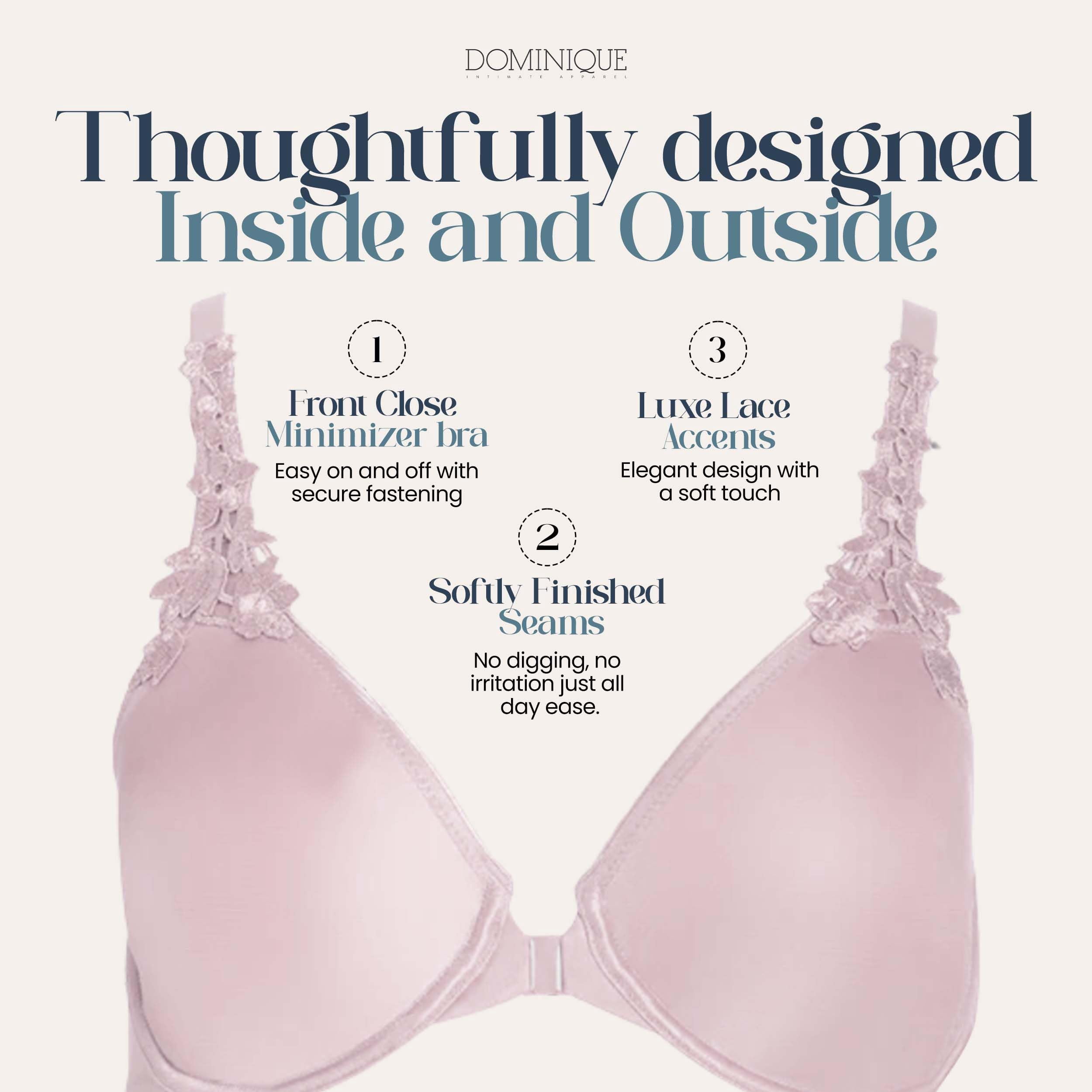Dominique Women’s Meryl Front Closure Minimizer Racerback Bra #7050 – Seamless Full Figure Underwire Lingerie for women