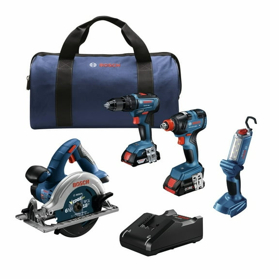Restored Premium Bosch GXL18V-497B23-RT 18V Brushless Lithium-Ion Cordless 4-Tool Combo Kit with (1) 4 Ah and (1) 2 Ah Batteries (Refurbished)