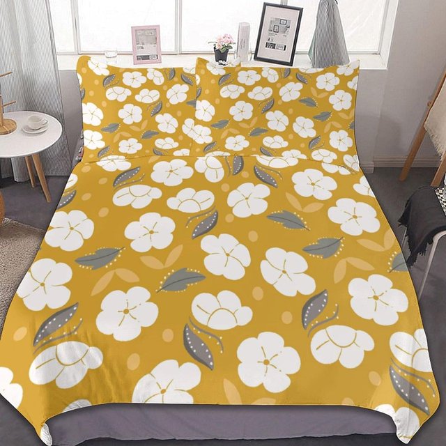 HAHDAXIA Flower Pattern Design Bedding Solid Comforter Set for All Seasons 3 Pieces(1 Comforter+2 Pillowcases) Soft Microfiber Bedding Set Full(79"x90")
