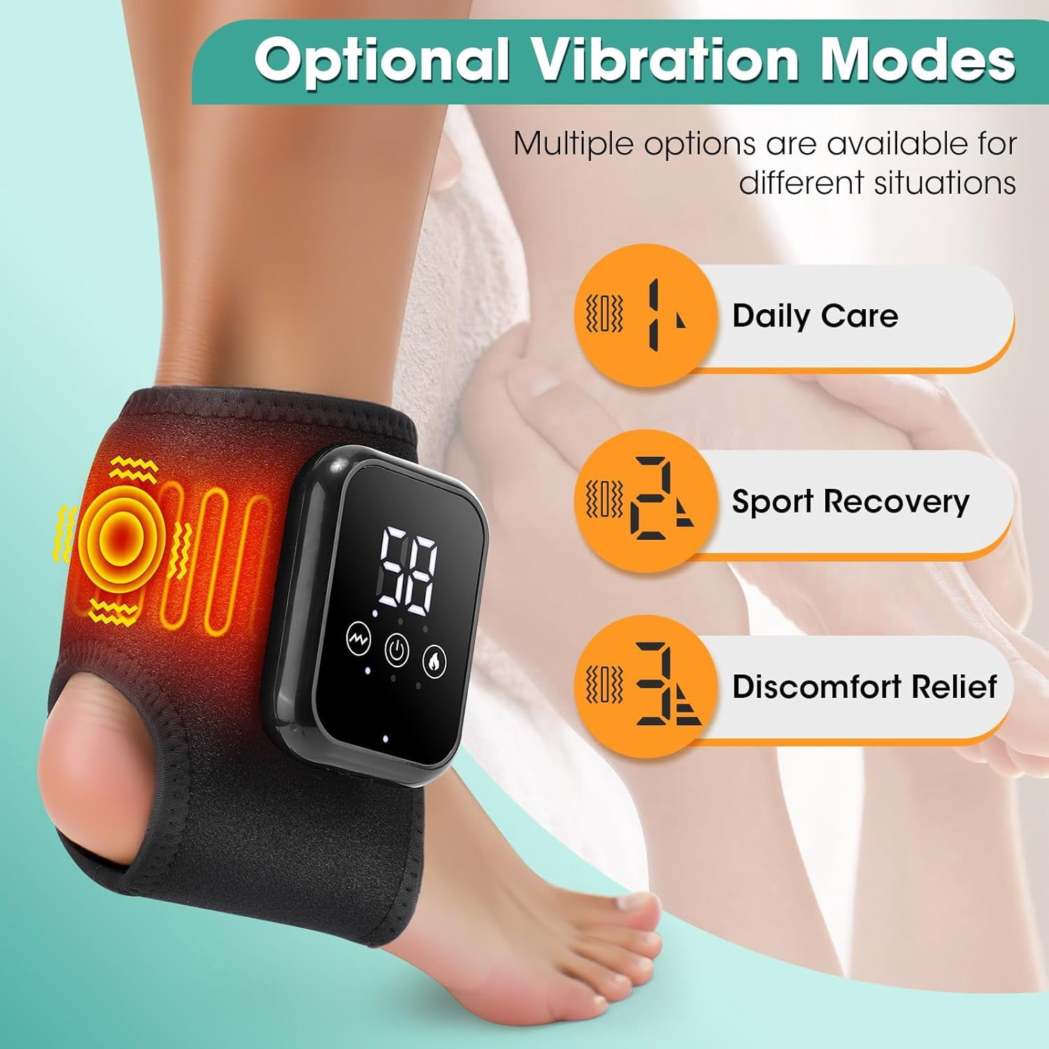 Wrongduck Ankle Massager with Heat – Rechargeable Foot and Ankle Heating Pad Wrap with Vibration, Adjustable Fit for Pain Relief, Achilles Tendonitis, Plantar Fasciitis, 2000mAh Battery