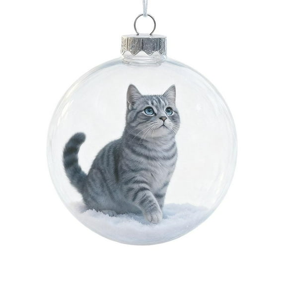 FLKWOP Cute Cat Christmas Glass Ornaments Collection, Festive Tabletop Ornaments for Christmas Tree, Adorable Cat Lover Holiday Decor, Xmas Home Party Centerpiece Mantel Figurines