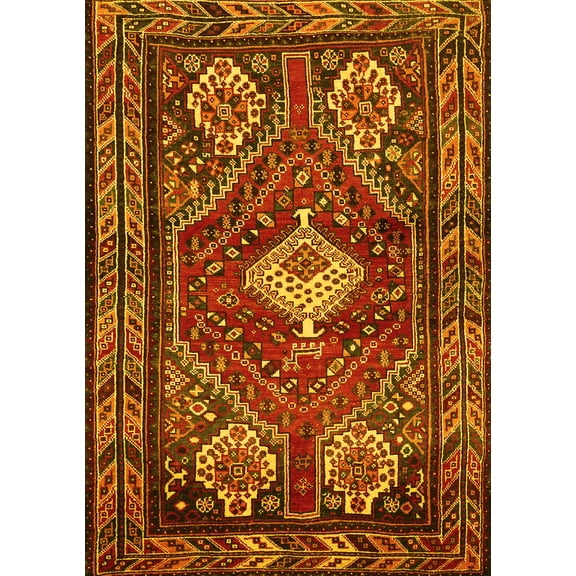 Ahgly Company Machine Washable Indoor Rectangle Persian Yellow Traditional Area Rugs, 5' x 7'