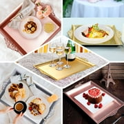 Efavormart 2 PCS - Gold 14 x 10 Rectangle Decorative Plastic Serving Trays With Embossed Rims For Wedding Birthday Party