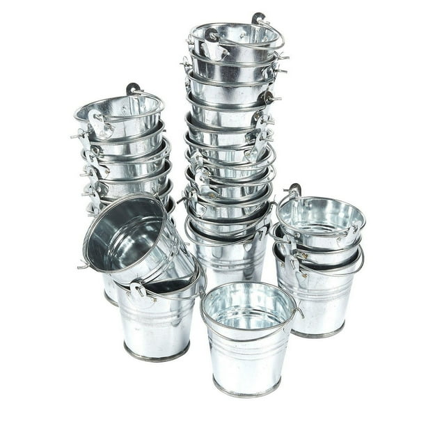 24Pack Small Metal Buckets 2Inch Silver Mini Pails with Handles