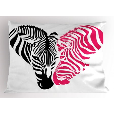 Pink Zebra Pillow Sham African Zebra Couple Heads In The Shape Of