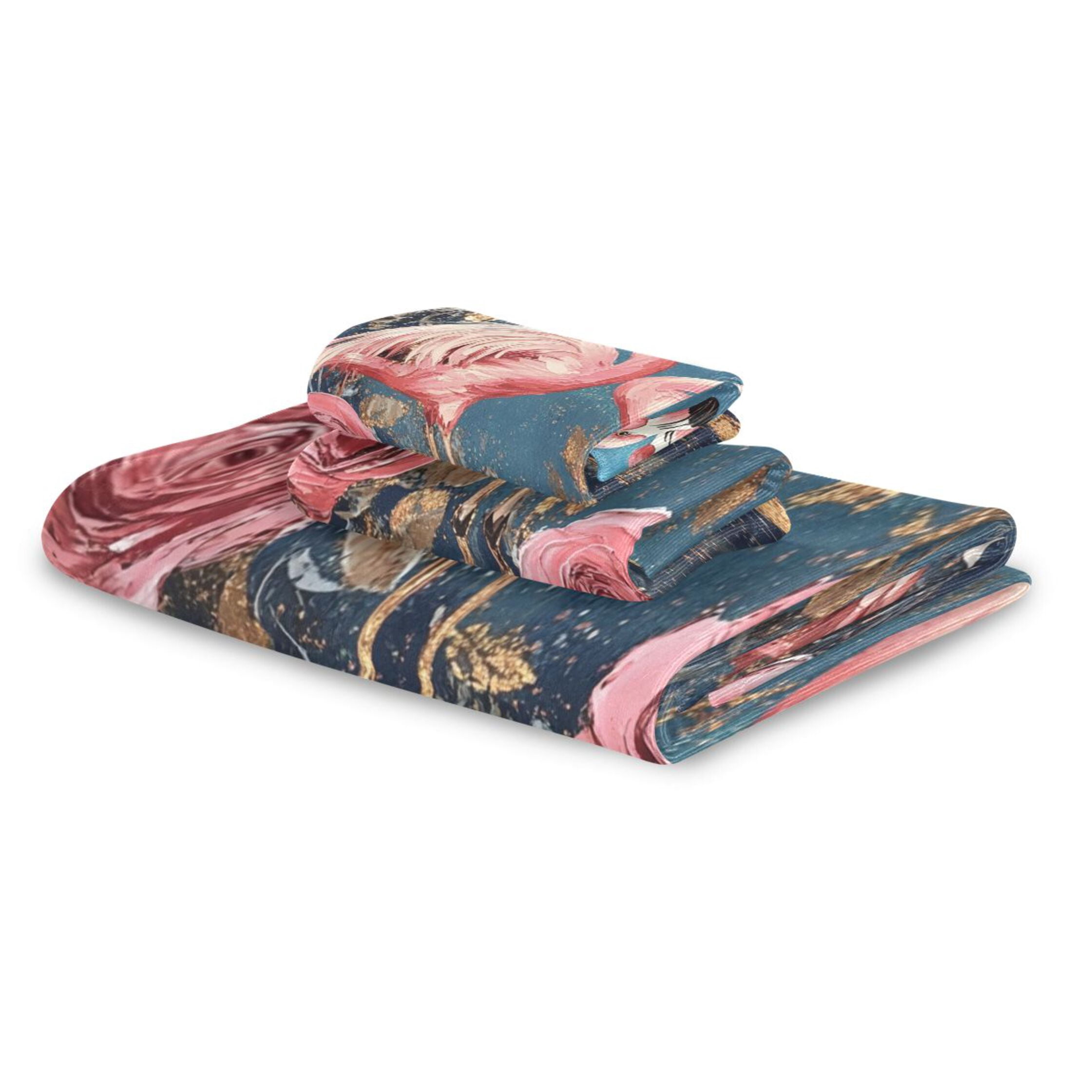 WOBOGO Raggedy Pink Flamingos Ultra Soft 3 Pack Cotton Towel Set Includes 60 x 30in Bath Towel 28 x 16in Face Towel and 13 x 13in Small Square Towel for Everyday Use Lightweight and Compact