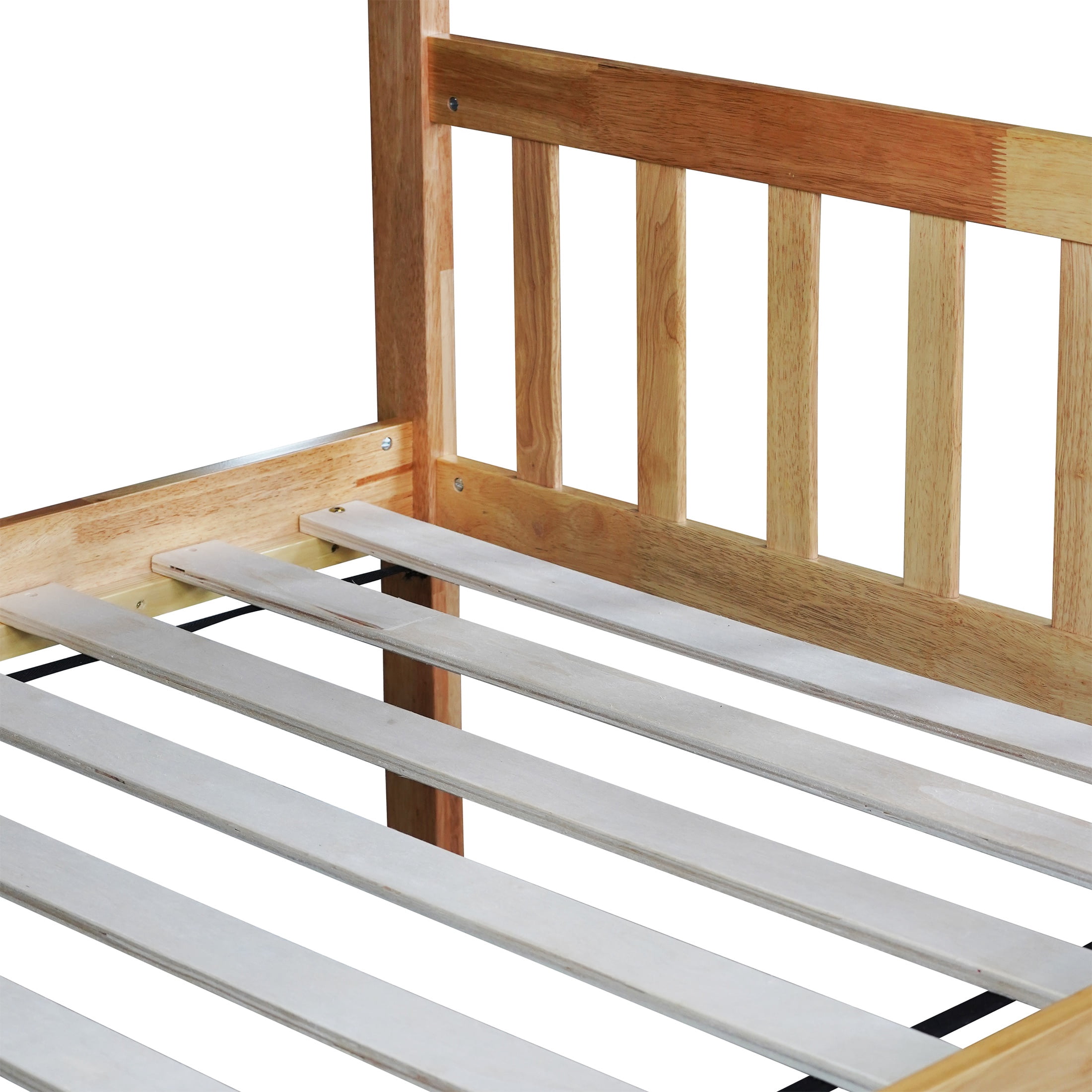 PORKISS Bunk Bed with Trundle, Twin Over Twin Bunk Bed Frame Can Convertible 2 Platform Bed, Wood Bunk Bed Built-in Ladder for Kids Teens Adults, Oak