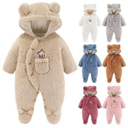 

DxhmoneyHX Baby Boy Girls Bear Winter Hooded Jumpsuit Knitted Sweater Romper Long Sleeve Fleece Bodysuit Warm Overalls Outwear