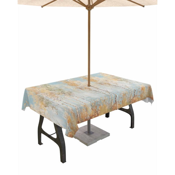 Fsddascl Orange Blue Vintage Outdoor Tablecloth - 60x120 Inch Rectangle Dining Table Cover, Modern Abstract Art Oil Paiting Waterproof Outdoor Table Cloth with Umbrella Hole & Zipper for Patio