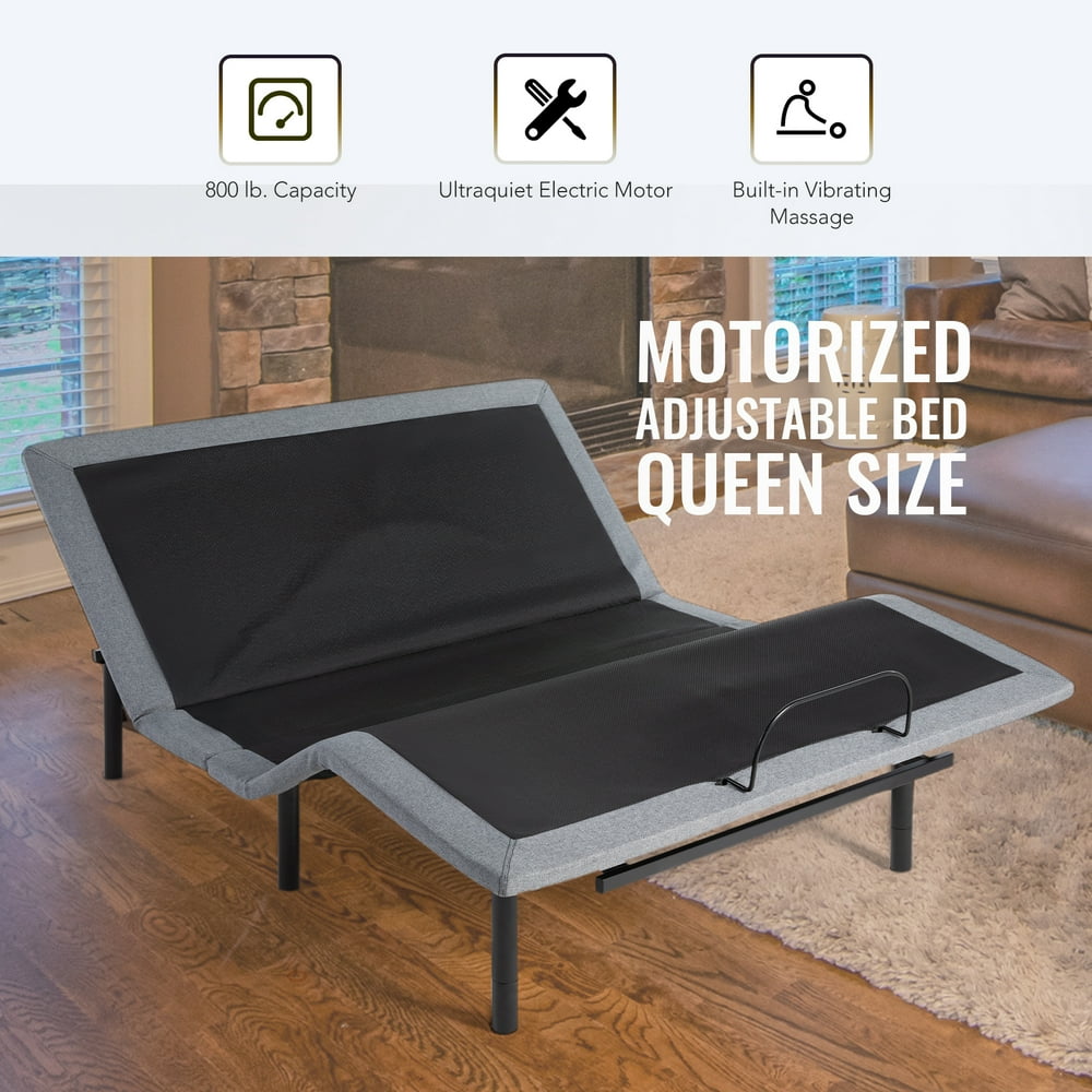 Motorized Bed Frame for Queen Size Mattress w Remote, USB Ports, & Massage