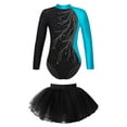 thumbnail image 2 of iiniim Kids Girls 2Pcs Ballet Dance Sparkly Long Sleeve Gymnastic Leotard and Mesh Tutu Skirt Dancewear Size 6-16 Lake Blue 16, 2 of 7