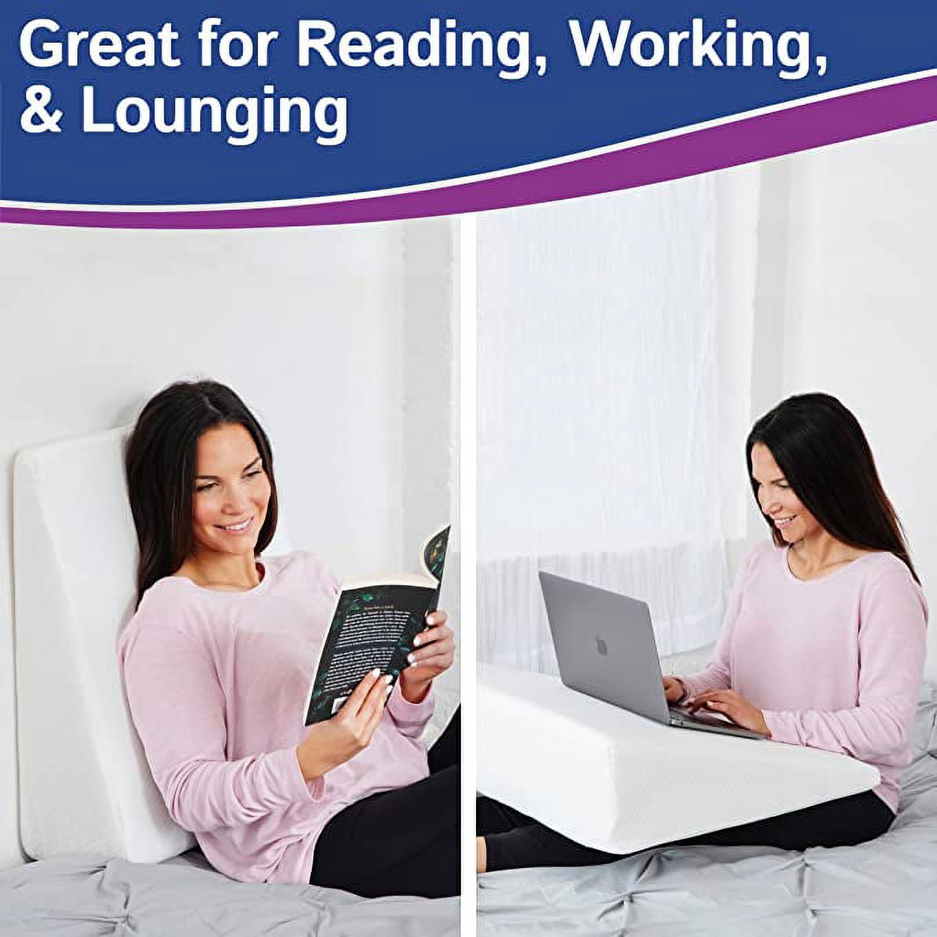 Ebung 7" Bed Wedge Memory Foam Pillow with Washable Cover - Comfortable Sleeping - Neck and Back Pain Relief, Snoring, Acid Reflux, Heartburn, Allergies