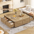 thumbnail image 3 of 47" Farmhouse Square Coffee Table with 4 Storage Drawers, Large Rustic Center Table for Living Room & Sectional Sofa, Modern Floating Base Design, 3 of 9