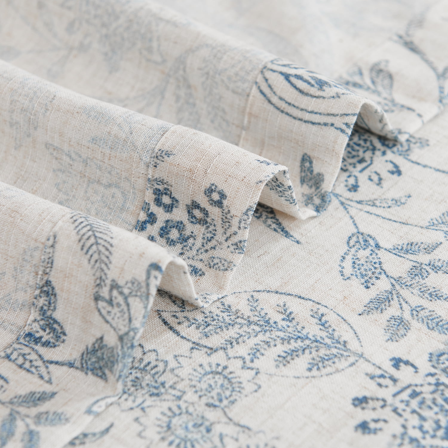 Curtainking Floral Curtains Linen Farmhouse Curtains for Living Room 84 inch Country Curtains Grommet Top Semi Sheer Curtains Light Filtering 2 Panels Blue on Beige
