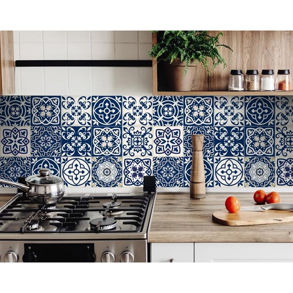 5" x 5" Midnight Blue and White Peel and Stick Removable Tiles