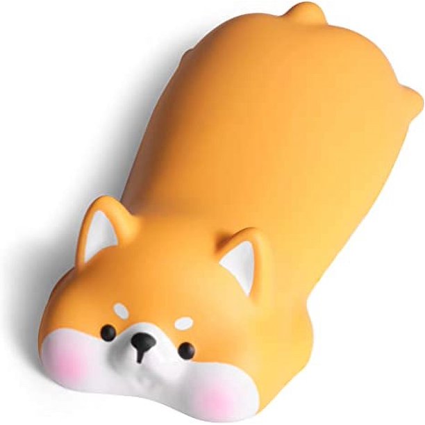 Lindo soporte para reposamuñecas para teclado, reposabrazos para computadora, ergonómico, suministros de oficina Kawaii, alfombrilla para mouse de PU de crecimiento lento (Shiba Inu amarillo) 6.5 * 1