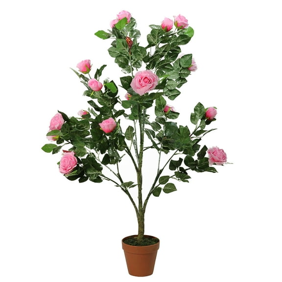 Northlight 43" Potted Green and Pink Artificial Rose Garden Tree