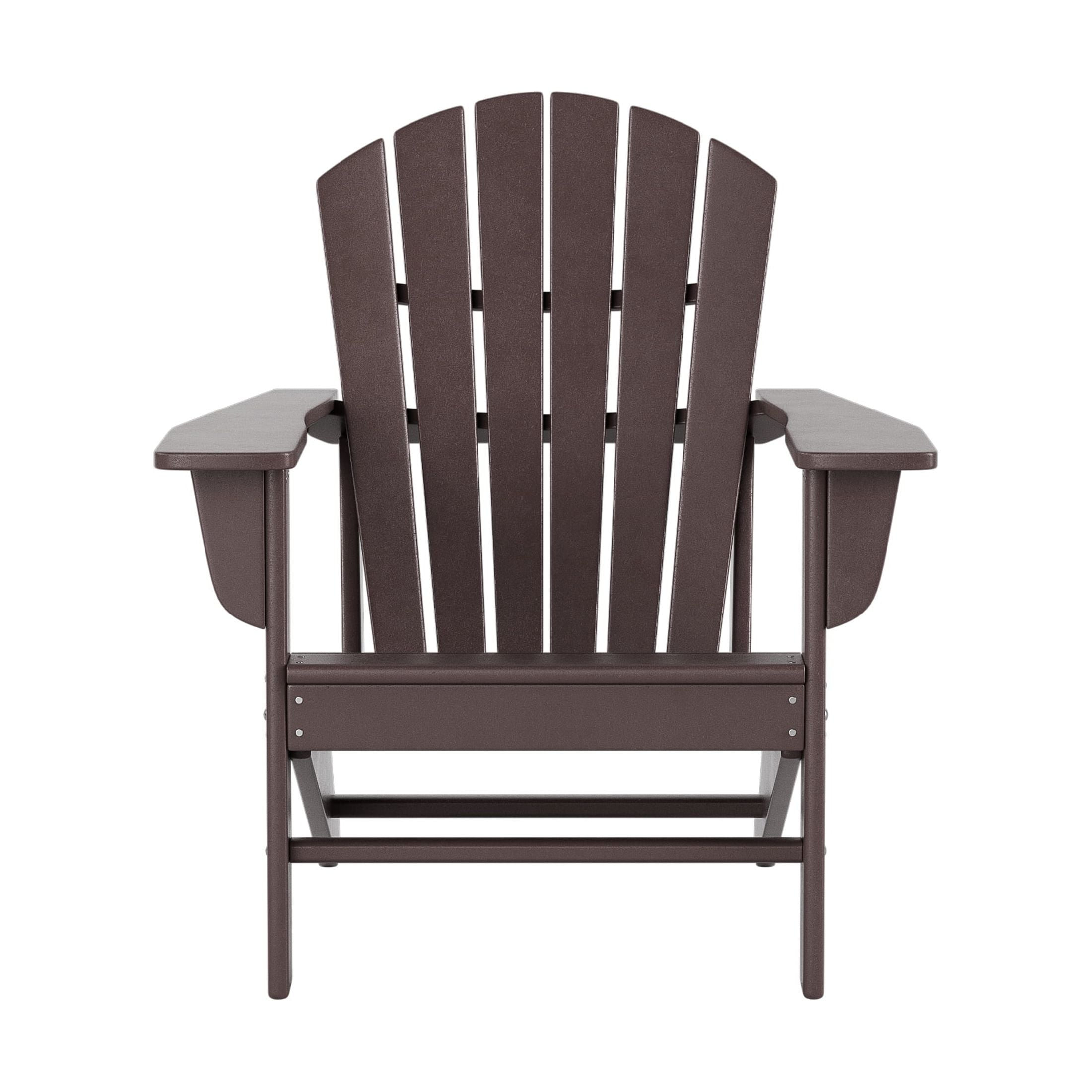 WestinTrends Dylan Adirondack Chairs Set of 4, All Weather Poly Lumber Outdoor Patio Chairs, Seashell Slat Curved Back, Widen Seat Armrest, Color Stay, Imitation Wood Texture, Dark Brown