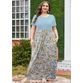thumbnail image 4 of SHOWMALL Plus Size Summer Maxi Dress for Women Pastel Orange-White Floral 1X Short Sleeves Crewneck Casual Bohemian Beach Dress Full-Length Floral Long Sun Dresses with Pockets, 4 of 5