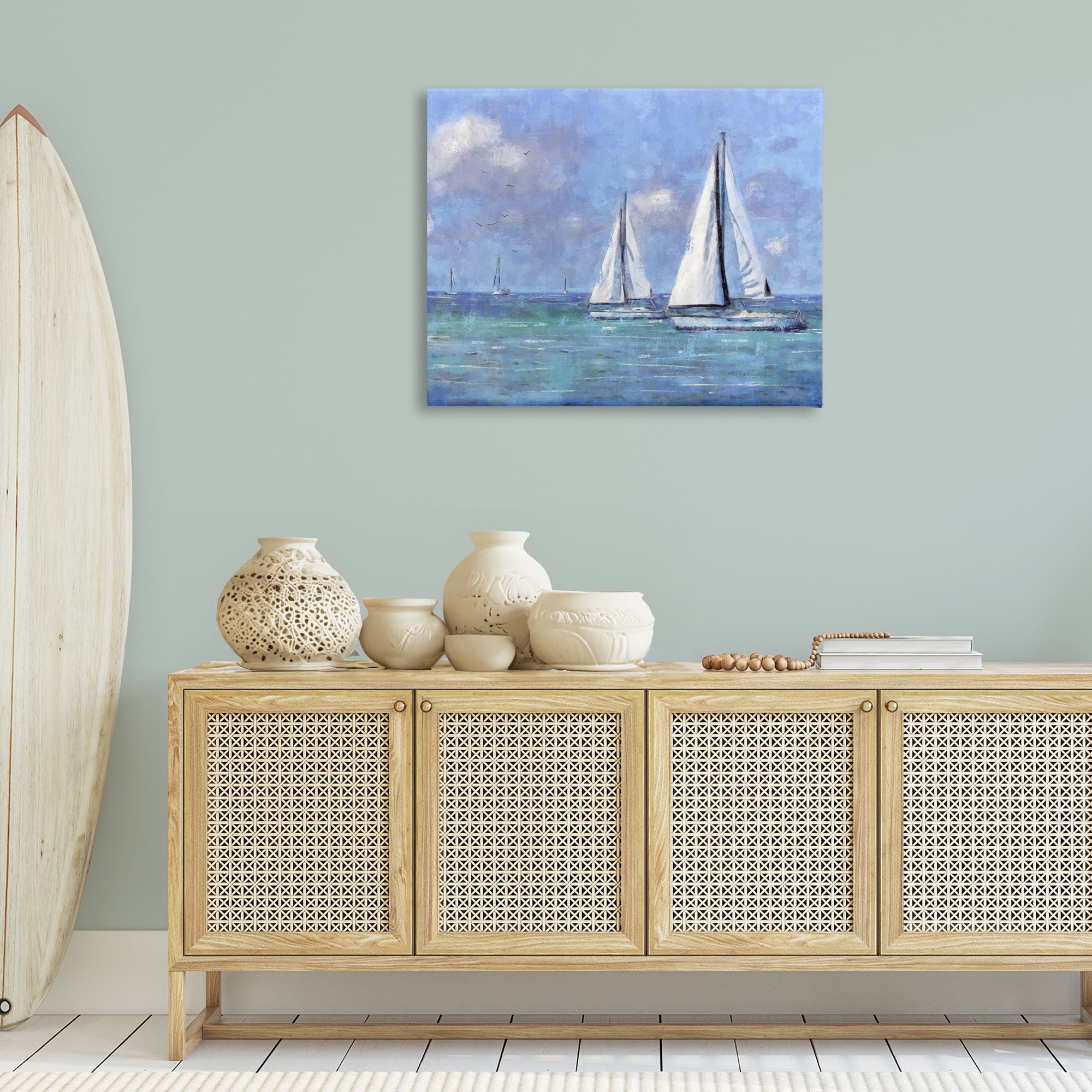 Stupell Industries Sailing Day Sailboats Landscape Painting Gallery Wrapped Canvas Art Print Wall Art, 40 x 30