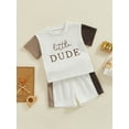 thumbnail image 4 of Musuos Baby Boys Shorts Set, 6 12 18 24M 3T Contrast Color Short Sleeve Letters Print T-shirt with Elastic Waist Shorts Summer Outfit, 4 of 10