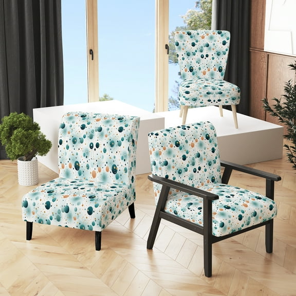 Designart "Enchanted Mystic Polka Dots" Blue Polka Dots Upholstered Accent Chair - Modern Arm Chair For Living Room