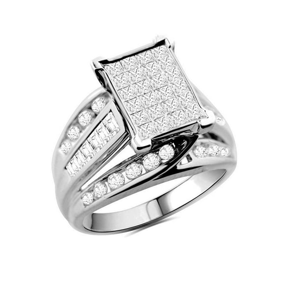 White Gold Diamond Ring Wedding Ring Set Princess Cut Baguettes Real Diamonds 2ctw 10K Womens Ring