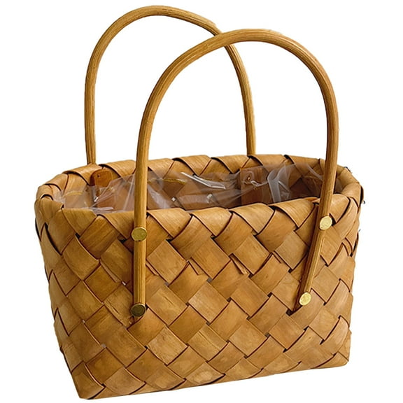 Wicker Picnic Basket Girl Portable Flower Decorative Finely Woven