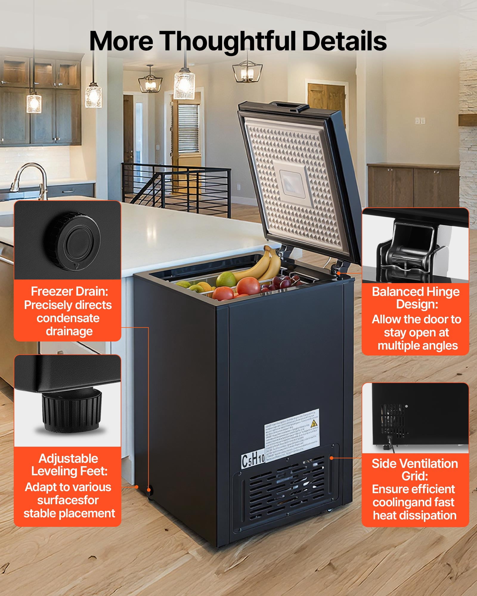 VEVOR Chest Freezer, 3.3 Cu.ft Compact Deep Freezer, Free Standing Top Open Door Chest Freezers with 2 Removable Baskets & Adjustable Thermostat - Energy Saving, Low Noise & Garage Ready, Black