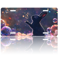 1 Pcs 2D Flat License Plate Covers & Frames, A Black Rabbit Among Bubbles For Decorative Front, Waterproof For Decoration Aluminum License Plate Covers & Frames Cover For Men Women, 12" X 6"