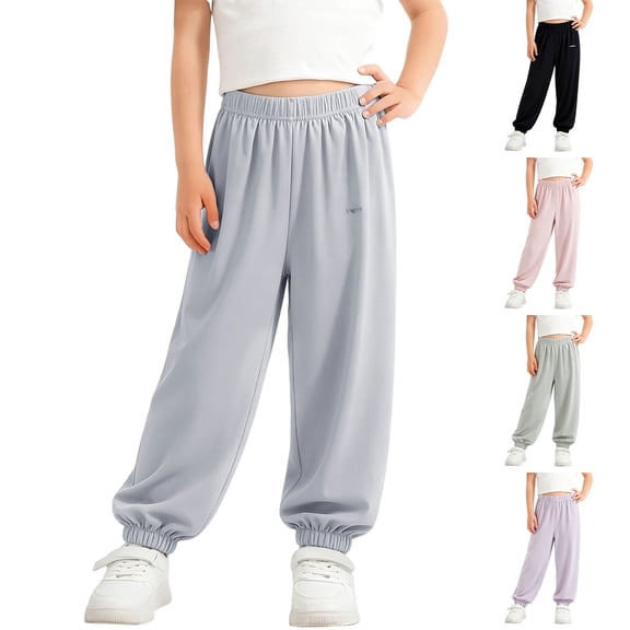 SGFCWSX Girls Sweatpants Elastic Waist Soft Loose Fit Jogger Pants with Elastic Cuffs for Kids Gray Size 7 Years