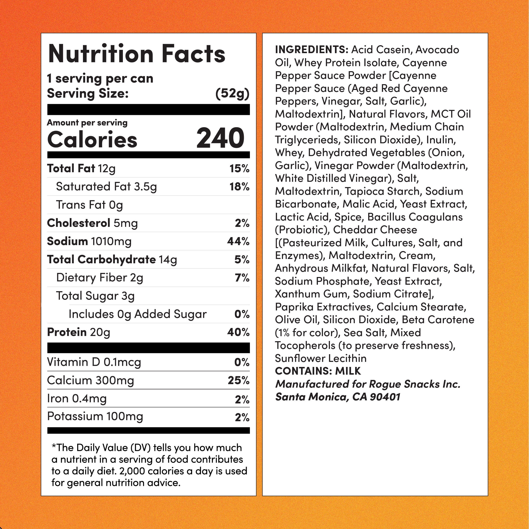 Rogue Snacks, Buffalo Chicken Wing Chips, 20g of Protein, Probiotics, 1.8 oz Can
