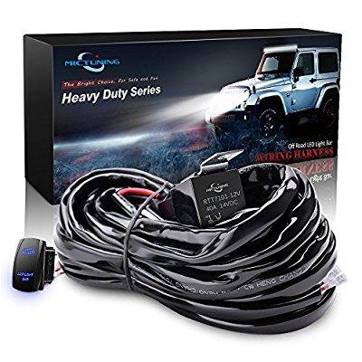 Mictuning Hd 300w Led Light Bar Wiring Harness Fuse 40 Amp Relay On Off Rocker Switch Blue 1lead 12ft 14awg