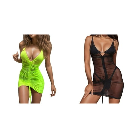 2-Pack Womens Ladies Dress Sheer Beach Summer Neon Mesh Holiday Party Bod-ycon Mini Full Body Lace Lingerie for Women plus Size Daddy Lingerie for Women Lingerie for Women Robe Corset Lingerie 4x