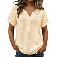 thumbnail image 5 of GZWYHT Women's Summer Breathable Striped Short Sleeve Blouse V Neck Button Down Shirt Casual Loose Fit Rolled Cuff Lightweight Top Yellow S, 5 of 9