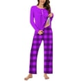 thumbnail image 2 of UAMVSH Womens Pajamas Sets Long Sleeve Button Crew Neck Sleepwear Pullover and Loungewear Bottoms Pleated Two Piece Lounge Outfits(X-LargePurple), 2 of 7