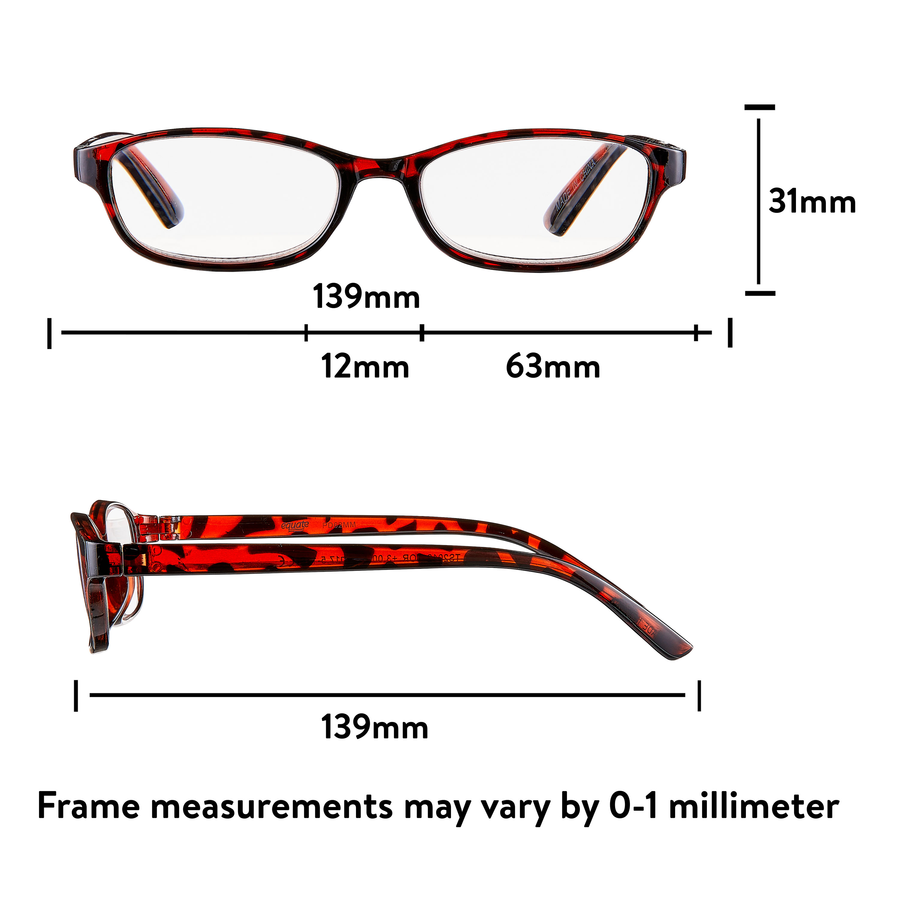 Equate Women's Rectangular Reading Glasses, Black/Wine/Tortoise, +3.00, 3 Pack