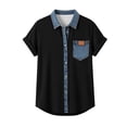 thumbnail image 5 of Miluxas Women's Denim Patchwork Button Down Blouse Short Sleeve Turn Down Collar Top with Pocket Casual Summer Shirts Black, 5 of 5