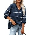 thumbnail image 3 of Blusa con estampado de rayas,Blusa de manga larga con cuello en V Tops de manga larga Blusa con botones para mujer Diseño fácil de usar, 3 of 6