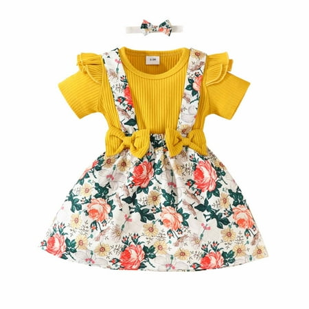 

ZCFZJW Toddler Baby Girls Sleeveless Ruffled Princess Dress Summer Strawberry Lace Mesh Bow Tie Dresses with Headbands #03-Yellow 9-12 Months