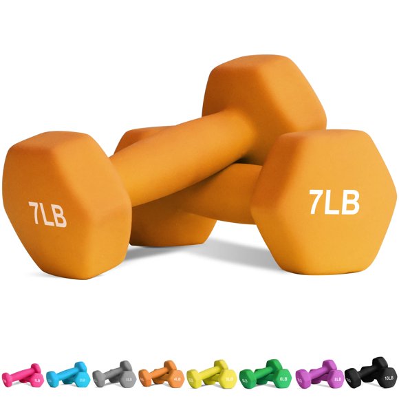 Balelinko Equipo De Gimnasio En Casa Entrenamientos Entrenamiento De Fuerza Pérdida De Peso Pilates Pesas Conjuntos De Yoga Pesas Para Mujeres, Hombres, Personas Mayores Y Jóvenes, 7 Libras, Par Naran