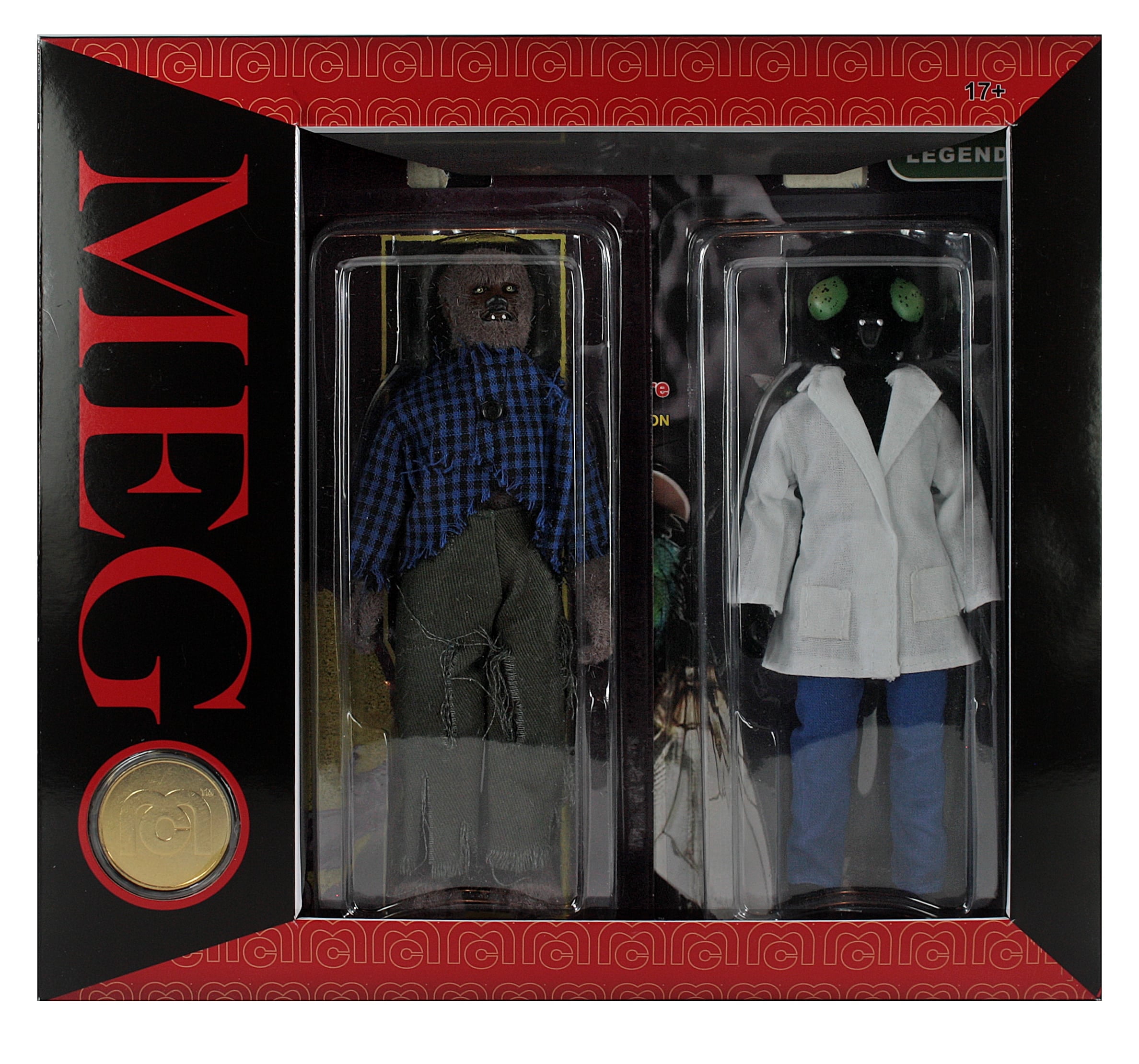 Open Box Mego 63107 8" Horror Flocked Fly and Flocked Werewolf Collectible Action Figure 2 Pack with Collectible Coin