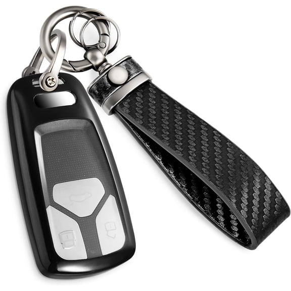 for Audi Key Fob Cover with Carbon Fiber Belt Keychain, Stylish Soft TPU Key Case for Audi A4 A5 A6 Q3 Q5 Q7 TT TTS S4 RS4 R8 Series Smart Key with Upgraded Anti-Lost Metal