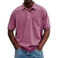 thumbnail image 2 of Mens Vintage Washed Polo Shirts Classic Fit Pullover Shirts Summer Lapel Button Tops Casual Retro Distressed Tee Top, M, 2 of 4