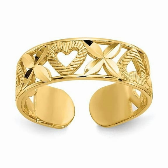 Primal Gold 14 Karat Yellow Gold Diamond-cut " X" and Heart Toe Ring