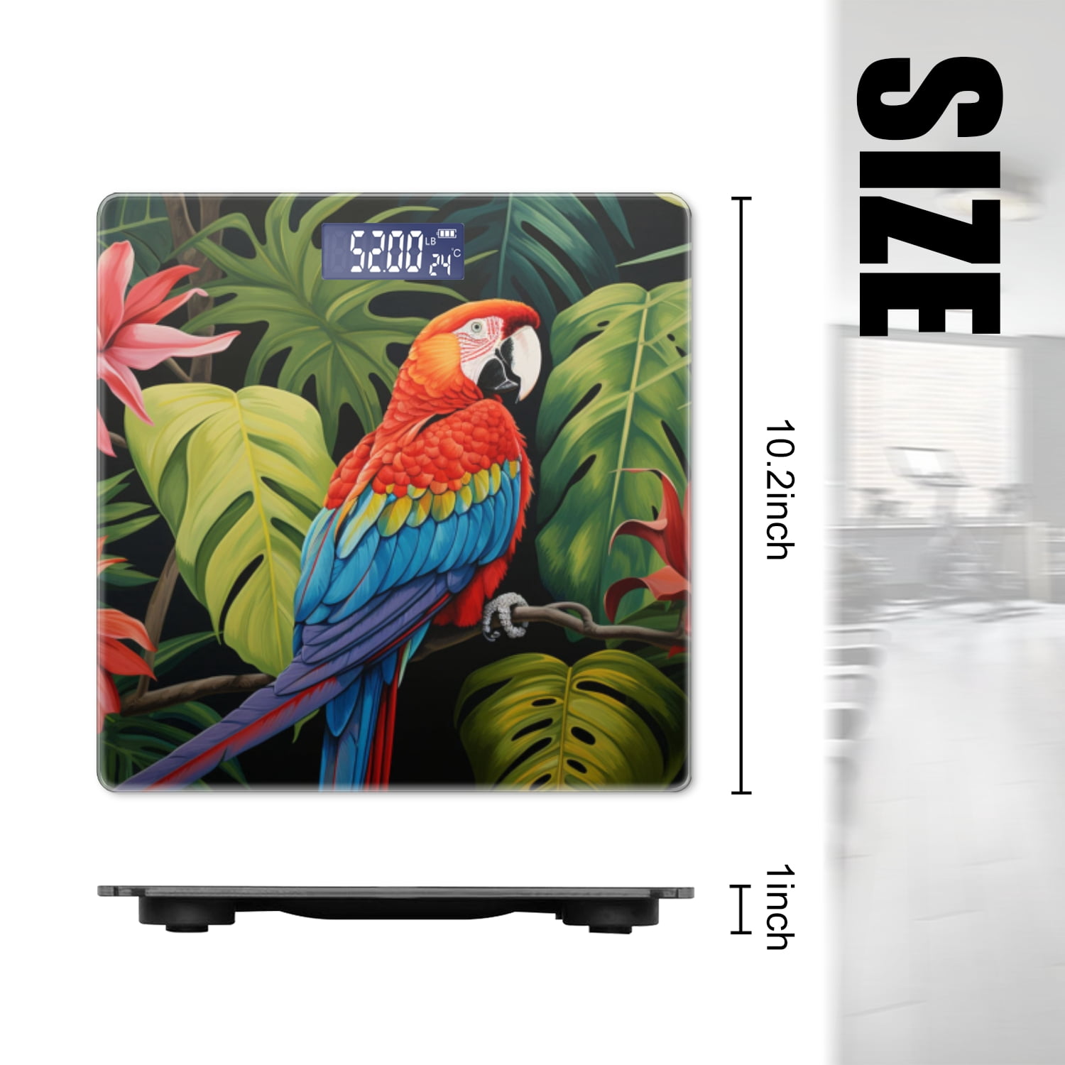 High Precision Body Weight Scale Smart Bathroom Scales with Large LCD Display(400lbs),Decorative for Bedroom-Vibrant Macaw Perched On The Branch