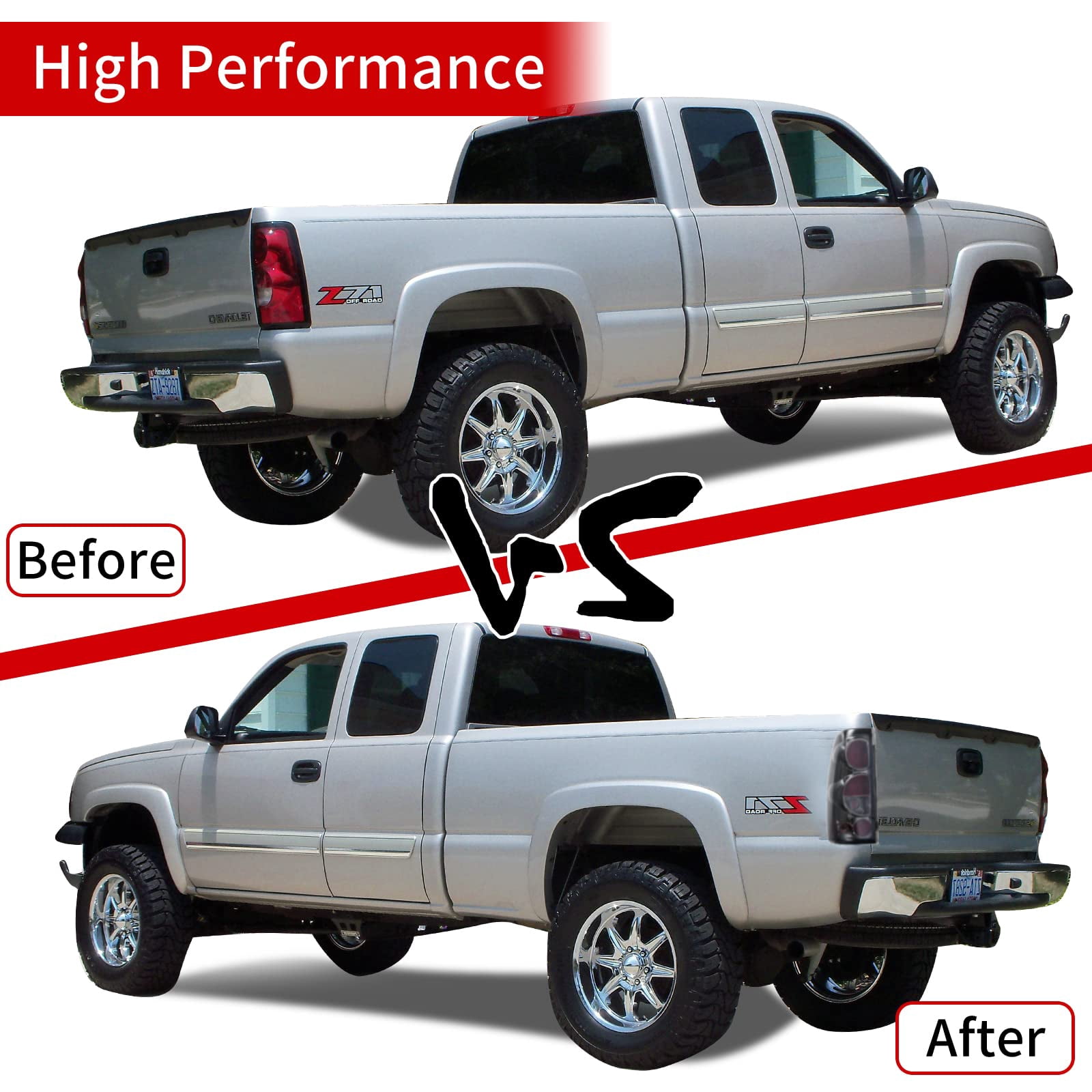 Chrome Tail Lights Rear Lamps Compatible With 1999-2007 Chevy Silverado GMC Sierra 1500 2500 3500 ;Pair;NO Bulbs; Smoke Lens