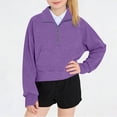 thumbnail image 2 of DJDLJWCJ Girls Pullover Sweatshirt 5-14 Quarter Zip Stand Collar Kids Sweatshirts Loose Fit Casual Sweatshirts with Pocket Purple Size 7, 2 of 8
